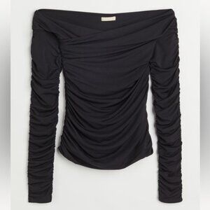 3/$25 H&M Ruched Off the Shoulder Top M Womens Long Sleeves Stretchy Black